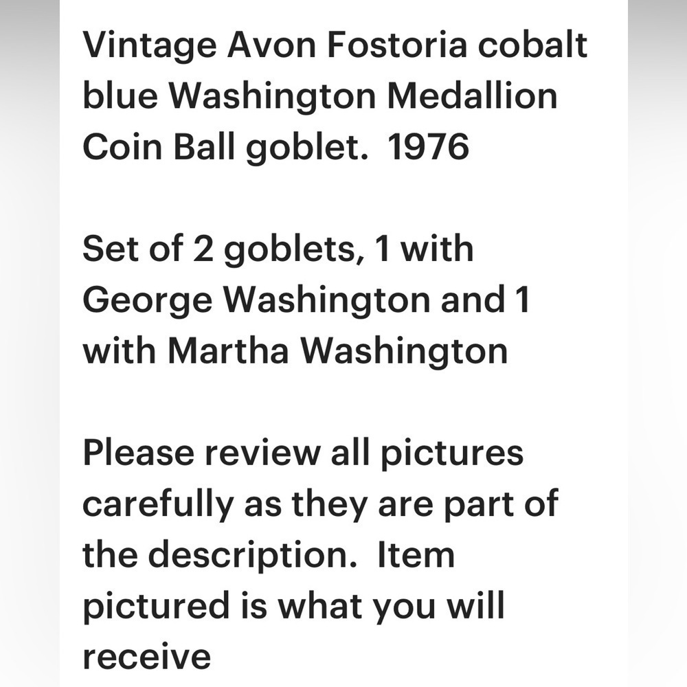 Vintage 1976 Avon Fostoria Martha George Washington wine goblets/glasses set of2 - Picture 9 of 11